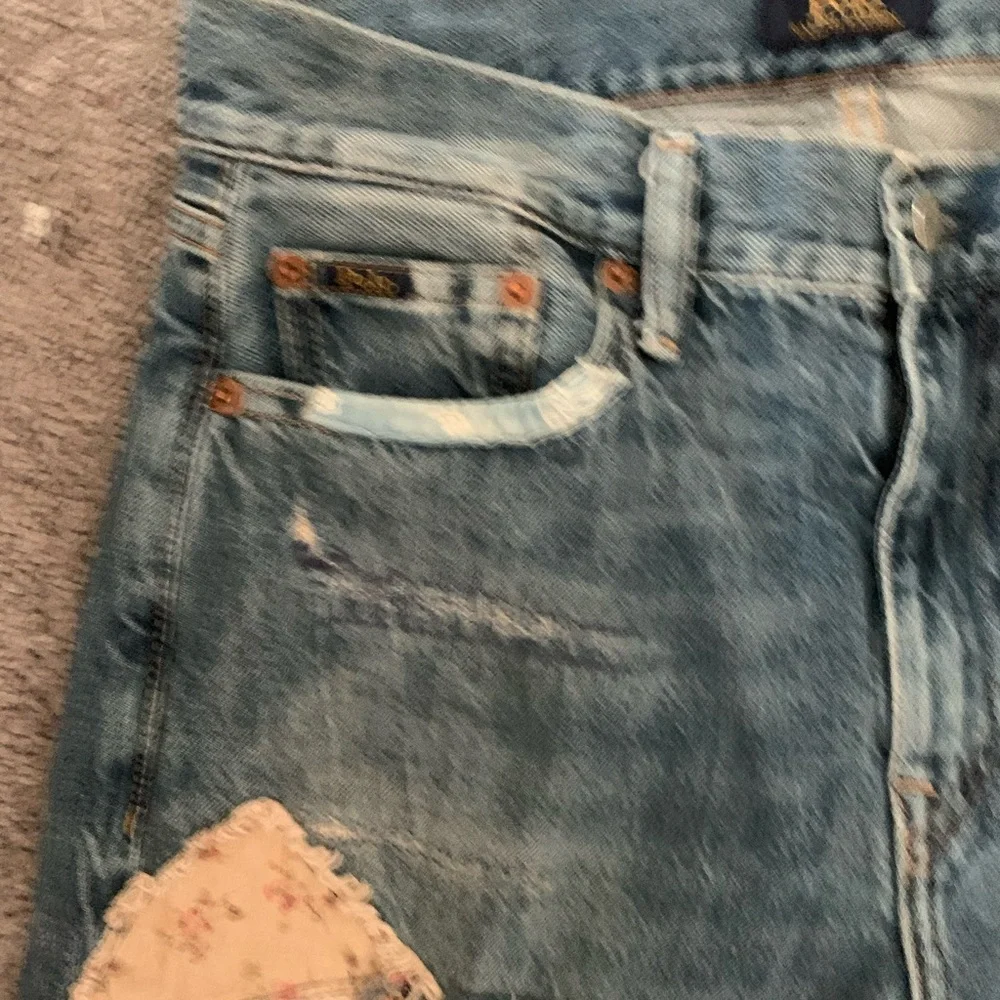 Polo Ralph Lauren Avery Boyfriend heavy Patchwork factory distressed Blue Jeans - Picture 6 of 12